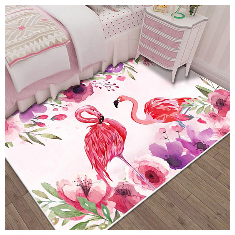 Ковёр с принтом Розовый Фламинго Carpet Two Tropical Flamingos Розовый Мульти в Казани | Loft Concept 
