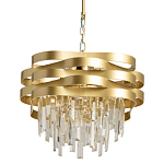 Люстра цвета матового золота с металлическими лентами и длинными прозрачными подвесками Gilded Waves варинант исполнения - 1 | Loft Concept в Казани