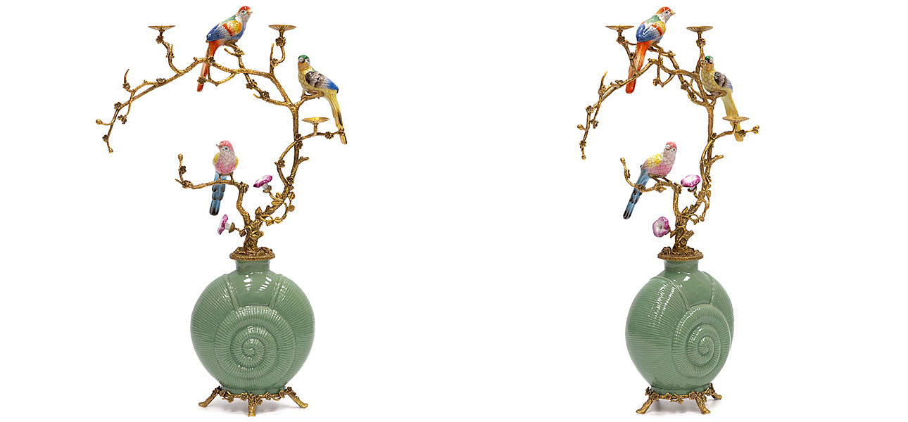 Ваза фарфоровая зеленая с фигурками птиц Porcelain bird Ваза фарфоровая зеленая с фигурками птиц Porcelain bird - Loft-Concept в Казани