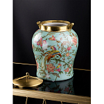 Ваза округлой формы из фарфора с рисунком и бронзовой крышкой Turquoise Blooming Garden варинант исполнения - 2 | Loft Concept в Казани