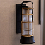 Настенный фонарь цилиндрической формы с рифленым стеклом в золотом каркасе на черном прямоугольном основании Eurofase варинант исполнения - 9 | Loft Concept в Казани