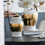 Ваза белая с крышкой и золотистыми фрагментами 46 см Chinoiserie Ceramics варинант исполнения - 1 | Loft Concept в Казани