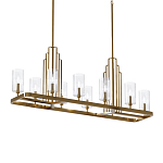 Люстра прямоугольная цвета латунь с прозрачными рифлеными цилиндрическими плафонами Kichler варинант исполнения - 1 | Loft Concept в Казани