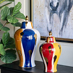 Ваза с крышкой и мазками синего и золого цвета на белом фоне Chinoiserie Ceramics варинант исполнения - 5 | Loft Concept в Казани