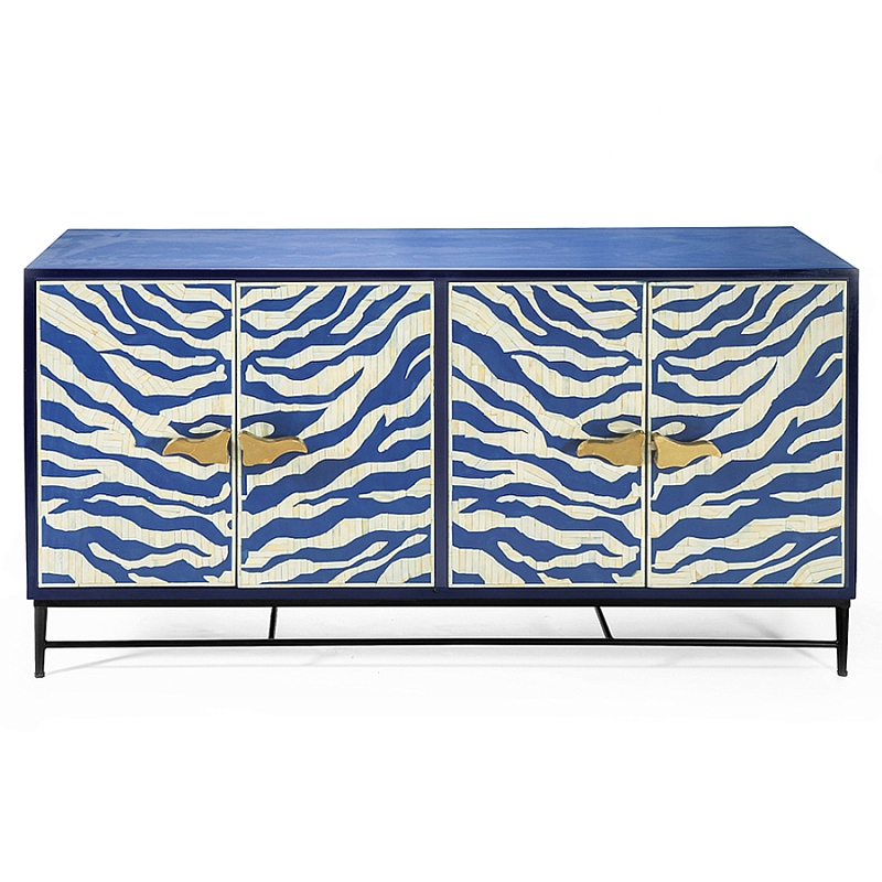 Буфет в гостиную с инкрустацией Bone Inlay Deco Sideboard - Orleans ZEBRA Белый Синий Золотой в Казани | Loft Concept 