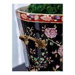 Кашпо из фарфора черная с цветочной росписью и бронзовой стрекозой Spring Garden варинант исполнения - 5 | Loft Concept в Казани