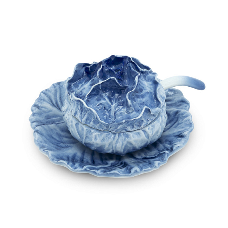 Супница SOUP BOWL CABBAGE SMALL W/PLATE D13 Blue Сапфирово-синий в Казани | Loft Concept 