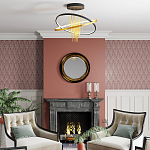 Люстра подвесная с 2-мя пересекающимися круглыми подвесами в черном и золотистом цвете и вертикальными подвесками Ring Horizontal варинант исполнения - 3 | Loft Concept в Казани