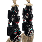 Комплект из 2-х деревянных статуэток Asmat Straw Headdress Statuettes Black Turquoise варинант исполнения - 3 | Loft Concept в Казани