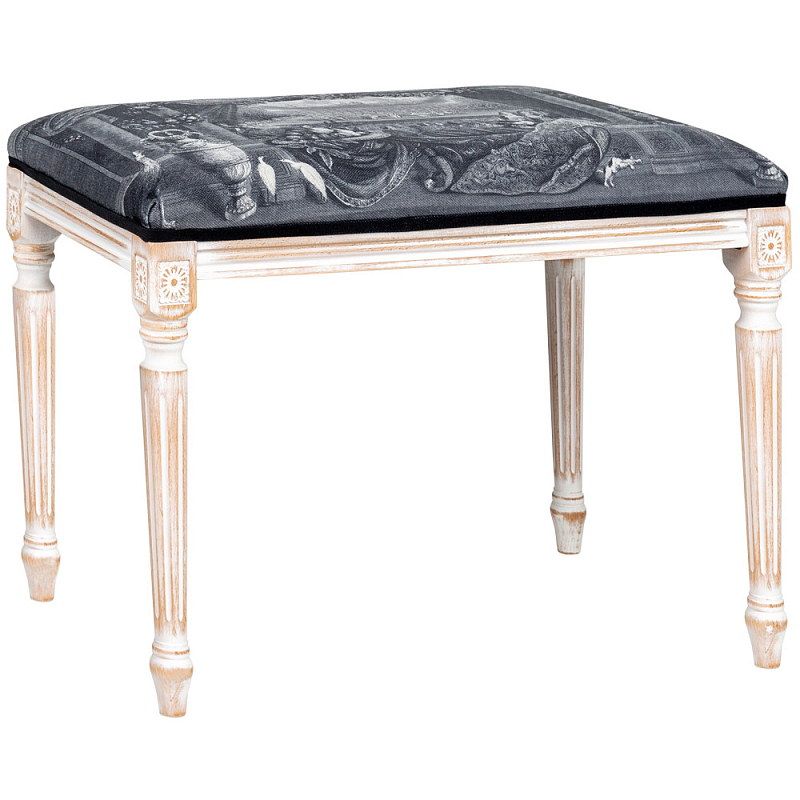 Банкетка Palace Gardens Bench Seat Черно-белый Белый винтажная патина Банкетка Palace Gardens Bench Seat Черно-белый Белый винтажная патина в Казани | Loft Concept