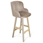 Барный стул со спинкой и подлокотниками на 4-х деревянных ножках Бежевый Велюр Ava Charm варинант исполнения - 1 | Loft Concept в Казани