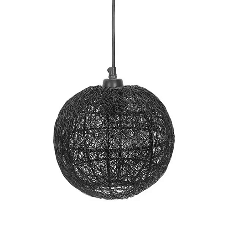 Подвесной светильник с плетеным металлическим абажуром в форме шара Wicker Iron Lamp Черный в Казани | Loft Concept 