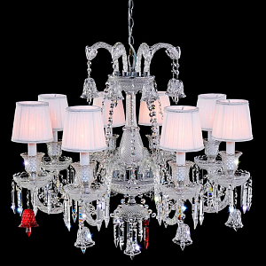 Люстра с 8-ю белыми текстильными абажурами и хрустальными подвесками Lustre Reverie