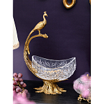 Чаша из прозрачного стекла на бронзовой подставке в виде павлина с рельефным хвостом Eden Garden варинант исполнения - 2 | Loft Concept в Казани