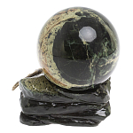 Шар с декором в виде бронзовой ящерицы на подставке из натурального камня Змеевик Natural Stone Spheres 10 см варинант исполнения - 2 | Loft Concept в Казани