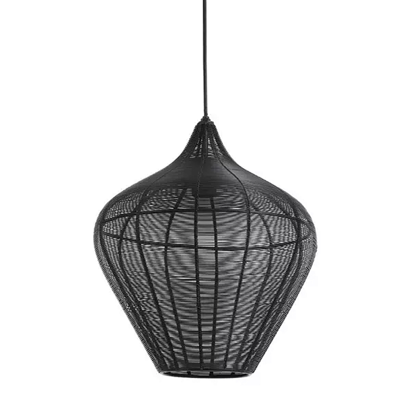 Подвесной светильник в форме купола с плетеным металлическим абажуром Wicker Iron Lamp Черный в Казани | Loft Concept 