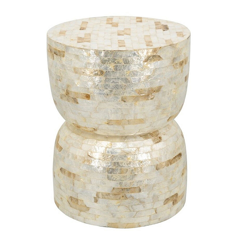 Приставной столик с мозаичным рисунком из раковин устриц Bone Inlay Кремовый в Казани | Loft Concept 