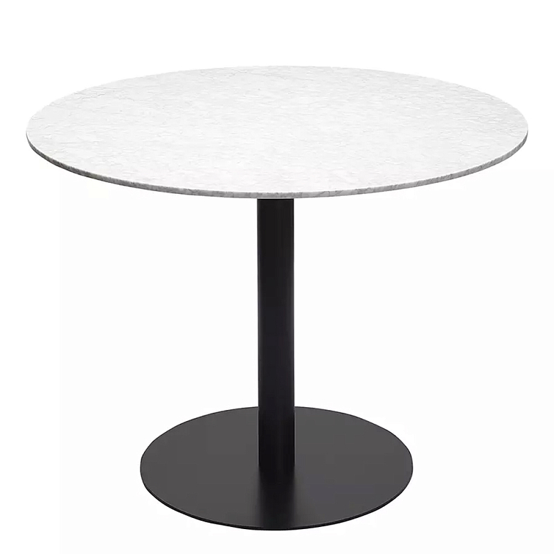 Круглый обеденный стол с белой мраморной столешницей White Tabletop on Black Base Белый Черный в Казани | Loft Concept 