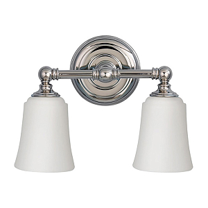 Бра для ванных комнат с 2-мя белыми плафонами в форме колокола на круглом основании цвета хром Feiss