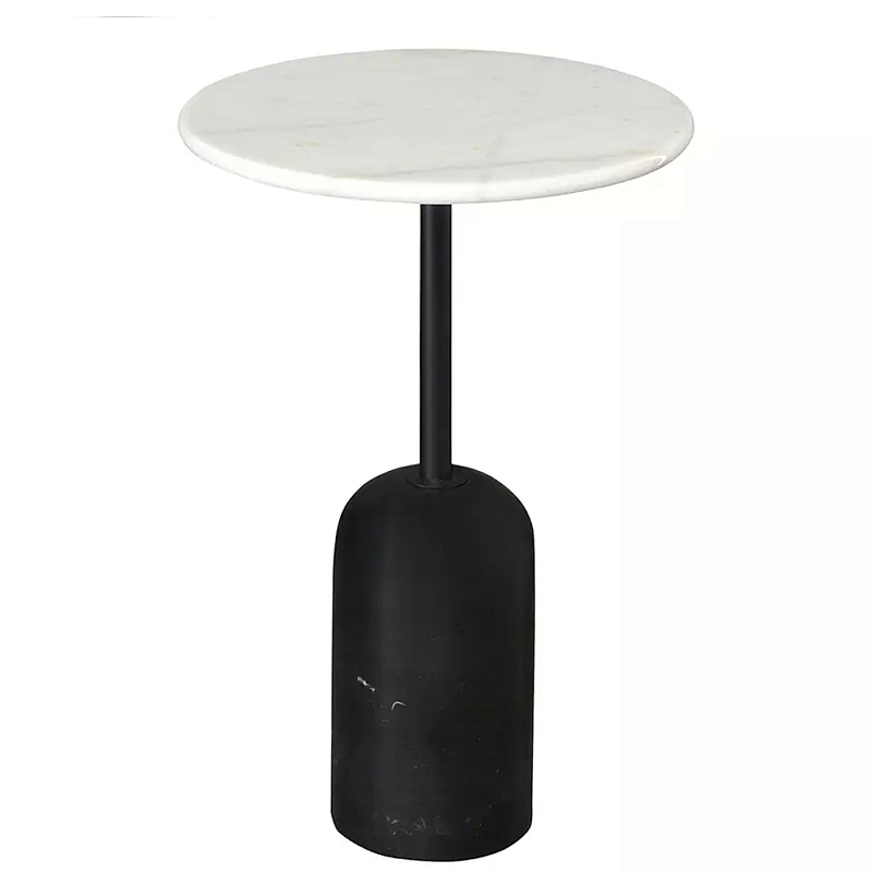 Кофейный столик с белой мраморной столешницей на черном основании Tall Coffee Black and White Table Белый Черный в Казани | Loft Concept 