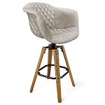 Барный стул со спинкой и мягкой обивкой с ромбами на 4-х деревянных ножках Бежевый Велюр Ava Charm варинант исполнения - 1 | Loft Concept в Казани