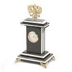 Часы настольные бронзовые с Гербом России из натурального камня Змевик Stone Clock варинант исполнения - 2 | Loft Concept в Казани