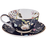 Чайный сервиз из фарфора темно-синий с рисунком цветов на 6 персон 14 предметов 300 мл Garden Whisper Porcelain Set  варинант исполнения - 1 | Loft Concept в Казани