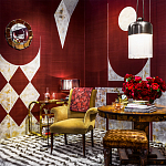 Обои ручная роспись в стиле Арт-деко Assemblage Original colourway on red silk dupion варинант исполнения - 1 | Loft Concept в Казани