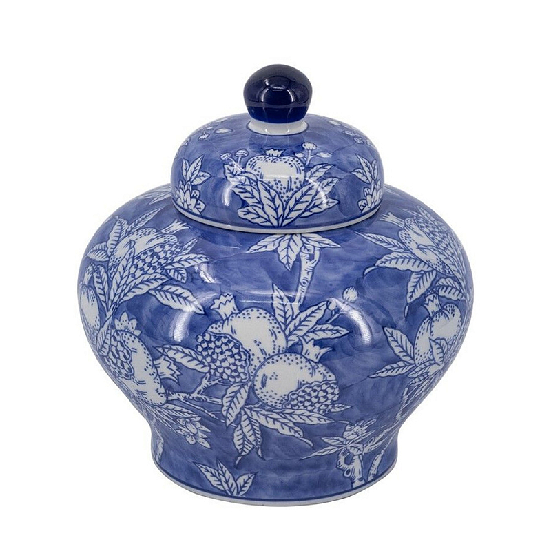 Ваза с крышкой в китайском стиле Гранатовое дерево Blooming Pomegranate Синий Белый в Казани | Loft Concept 