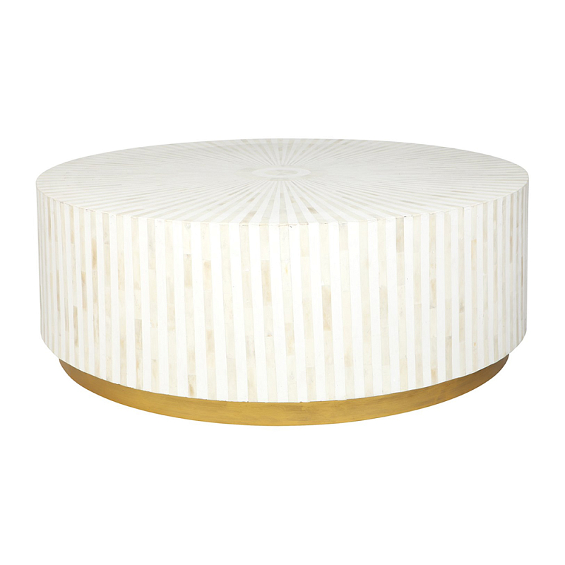 Стол журнальный Белый RADIAL BONE INLAY COFFEE TABLE NATURAL Белый ivory ( слоновая кость ) Золотой в Казани | Loft Concept 