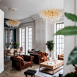 Люстра подвесная с прозрачными стеклянными подвесками в форме капель Диаметр 100 см Droplet Chandelier варинант исполнения - 11 | Loft Concept в Казани