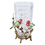 Ваза стеклянная прозрачная с бронзовым основанием в виде ветвей и фарфоровыми птичками Eden Garden варинант исполнения - 1 | Loft Concept в Казани