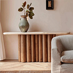 Консоль с овальной столешницей и фактурным деревянным основанием Enzo варинант исполнения - 5 | Loft Concept в Казани