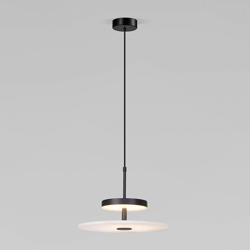 Светодиодный подвесной светильник черный с мраморным рассеивателем Черный Белый Мрамор Bianco в Казани | Loft Concept 