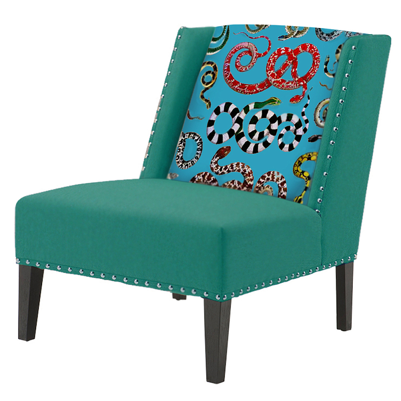 FUN Armchair Snakes Turquoise Дизайнерское кресло с цветным принтом Бирюзовый в Казани | Loft Concept 