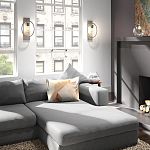 Бра цвета хром с круглой рамой и цилиндрическим прозрачным стеклянным плафоном на прямоугольном основании Feiss варинант исполнения - 3 | Loft Concept в Казани