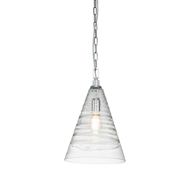 Подвесной светильник с прозрачным рельефным стеклянным плафоном в форме конуса Feiss Прозрачное Стекло Хром в Казани | Loft Concept 