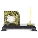 Настольный письменный набор из змеевика с визитницей с часами и ручкой Successful Leader варинант исполнения - 1 | Loft Concept в Казани
