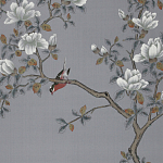 Обои ручная роспись Japanese Garden Original colourway on Gun Metal dyed silk варинант исполнения - 2 | Loft Concept в Казани