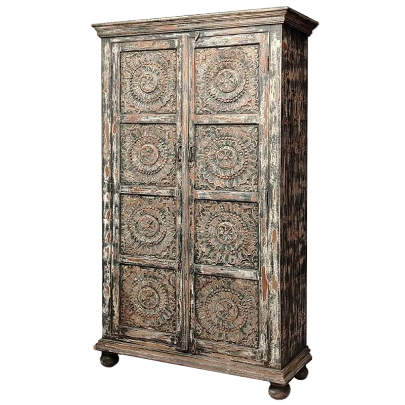 Индийский шкаф с орнаментом резьба из дерева Indian Antique Furniture Серый Индийский шкаф с орнаментом резьба из дерева Indian Antique Furniture Серый в Казани | Loft Concept