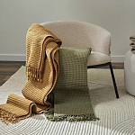 Плед из шерсти зеленого цвета с бахромой Waffle Comfort варинант исполнения - 5 | Loft Concept в Казани