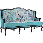 Трехместный диван из натурального бука бирюзовый с изображением птиц и цветов Turquoise Chinoiserie Garden Sofa варинант исполнения - 2 | Loft Concept в Казани