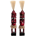 Комплект из 2-х деревянных статуэток Asmat Straw Headdress Statuettes Red варинант исполнения - 1 | Loft Concept в Казани