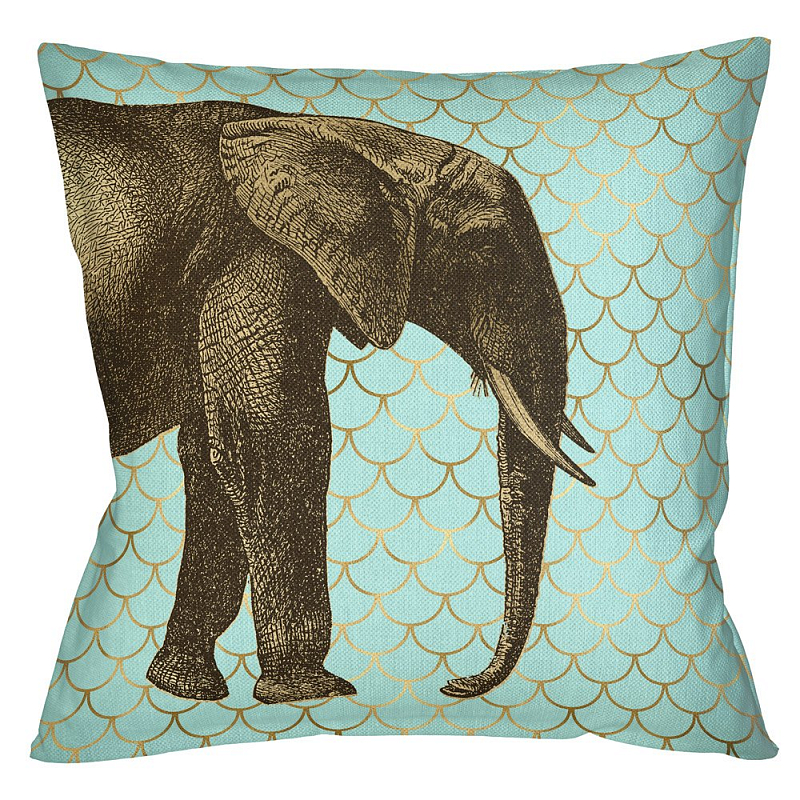 Подушка Safari light blue elephant Бирюзовый Глянцевое золото Подушка Safari light blue elephant Бирюзовый Глянцевое золото в Казани | Loft Concept