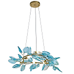 Люстра светодиодная золотистом каркасе с синими стеклянными листьями Blue Light Wreath варинант исполнения - 1 | Loft Concept в Казани