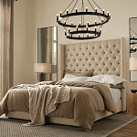 Кровать двуспальная бежевая с основанием из массива дерева с мягким изголовьем Flax Beds варинант исполнения - 3 | Loft Concept в Казани