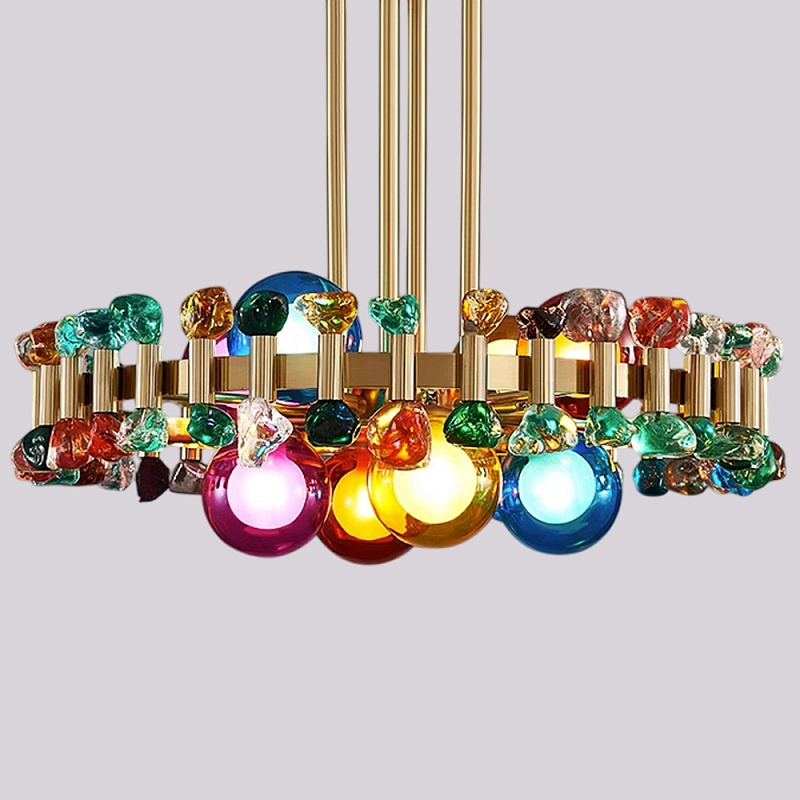 Люстра круглая золотистая с цветными плафонами Colorful Ball Candy Crystal Золотой Мульти Люстра круглая золотистая с цветными плафонами Colorful Ball Candy Crystal Золотой Мульти в Казани | Loft Concept