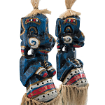 Комплект из 2-х деревянных статуэток Asmat Straw Headdress Statuettes Blue Colorful Tattoo варинант исполнения - 3 | Loft Concept в Казани
