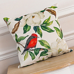 Декоративная подушка бежевая с изображением птиц и цветов Blooming Birds варинант исполнения - 2 | Loft Concept в Казани