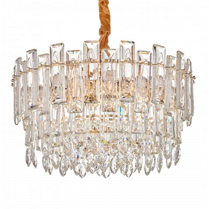 Круглая люстра с хрустальными подвесками на золотистом каркасе Gorgeous Crystal Light Золотой Прозрачный Круглая люстра с хрустальными подвесками на золотистом каркасе Gorgeous Crystal Light Золотой Прозрачный в Казани | Loft Concept